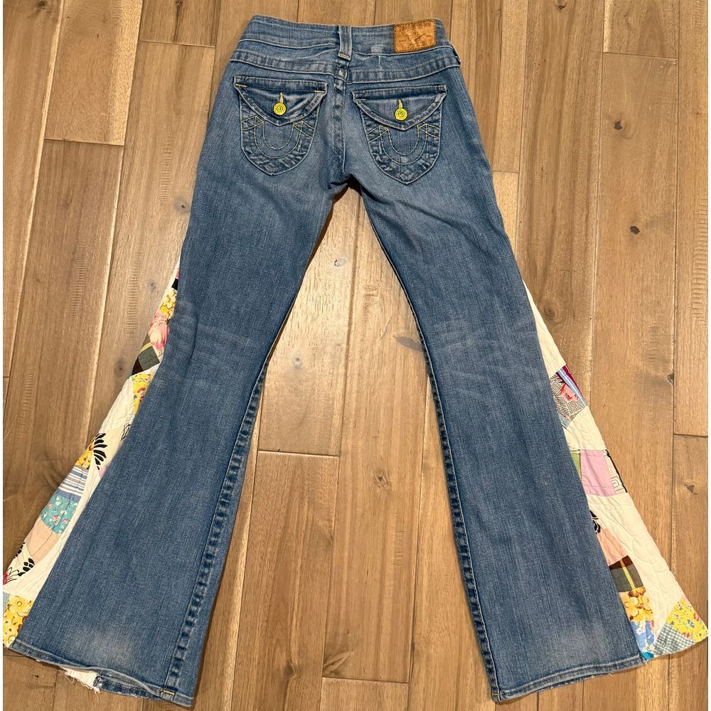 True Religion Antique Quilt Patchwork Panel Customized Flare Jeans 24